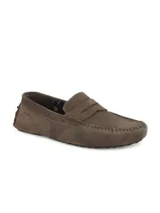Hush Puppies Men Olive Green Suede Driving Shoes