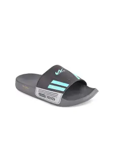 Campus Men Grey Melange & Blue Printed Sliders