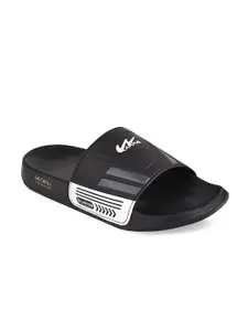 Campus Men Black & White Printed Sliders