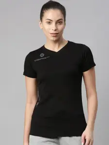 FILA Women Black V-Neck Organic Cotton T-shirt