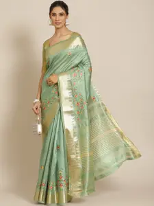 RAJGRANTH Green & Golden Floral Silk Cotton Saree