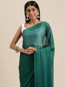 Mitera Teal Blue Solid Saree