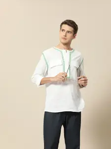 Mr Bowerbird Men White & Green Tailored Fit Pure Cotton Casual Shirt