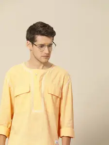 Mr Bowerbird Men Yellow Liberal Fit Chikankari Embroidered Casual Shirt