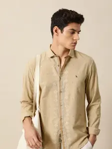 Mr Bowerbird Men Brown Printed Tailored Fit Selvedge Casual Shirt