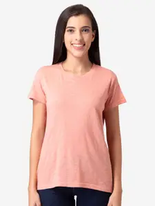 Vami Women Coral Solid Cotton T-shirt