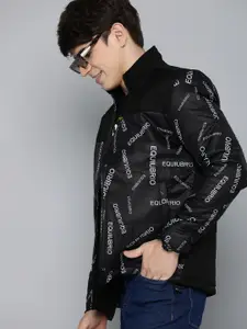 HERE&NOW Mock Collar Typography Printed Padded Jacket