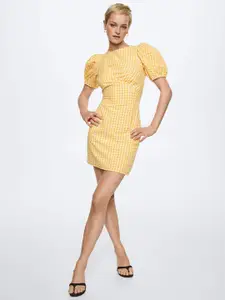 MANGO Yellow & White Gingham Checked Sheath Mini Dress