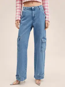 MANGO Women Blue Straight Fit Low-Rise Cargo Jeans