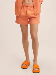 MANGO Women Orange Linen Solid Regular Shorts