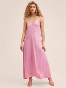 MANGO Women Pink Satin Finish Solid Maxi Dress