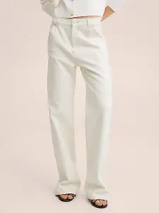 MANGO Women White Straight Fit High-Rise Pocket Cargo Jeans