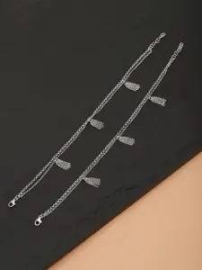 Carlton London Women Pack Of 2 Silver-Toned Rhodium-Plated Anklet