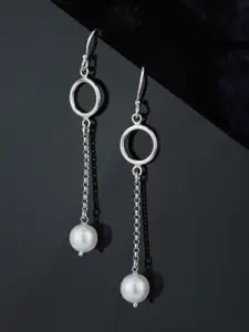 Carlton London Silver-Toned & White Contemporary Drop Earrings