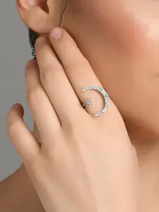 Fida Women Silver-Toned & White Rhodium-Plated adjustable Finger Ring
