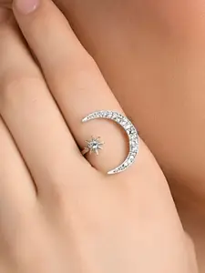 Fida Women Silver-Toned & White Rhodium-Plated adjustable Finger Ring