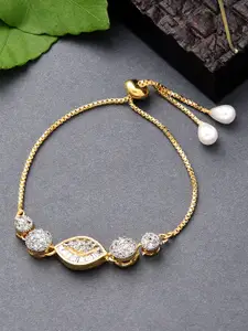 Fida Women White & Gold-Toned American Diamond Rhodium-Plated Charm Bracelet