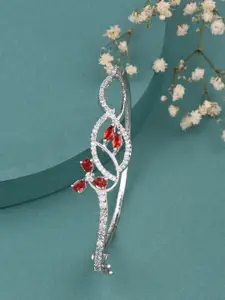 Fida Women Silver-Toned & Red Brass American Diamond Rhodium-Plated Bangle-Style Bracelet