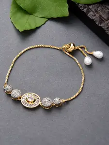 Fida Women Gold-Toned & White Brass American Diamond Gold-Plated Charm Bracelet