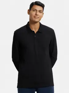 Jockey Men Black Polo Collar Full Sleeve T-shirt