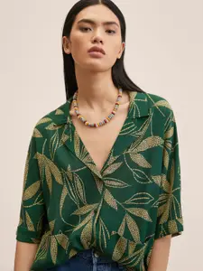 MANGO Green & Beige Floral Print Shirt Style Top