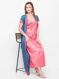 AV2 Navy Blue & Pink Wrap Maxi Nightdress