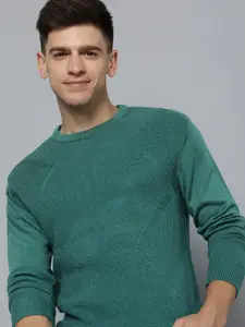 Mast & Harbour Men Teal Green Self Design Pullover Sweater