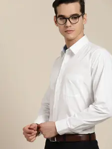 Hancock Men White Solid Slim Fit Pure Cotton Formal Shirt