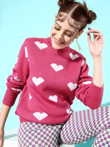 Mast & Harbour Women Pink & White Printed Pullover