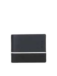 Allen Solly Men Navy Blue & Black Textured Leather Two Fold Wallet