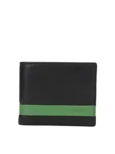 Allen Solly Men Black & Green Striped Leather Two Fold Wallet