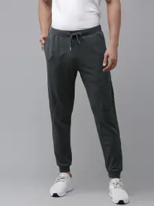 Van Heusen Sport Men Charcoal Grey Solid Slim Fit Mid-Rise Joggers with Mesh Detail