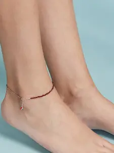 Zavya Rhodium-Plated Maroon & White Evil Eye 925 Sterling Silver Anklet