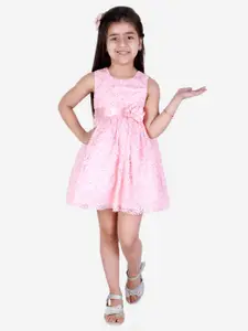 KidsDew Girls Pink Self Design Fit & Flare Dress