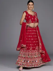 Chhabra 555 Maroon & Gold-Toned Embroidered Thread Work Semi-Stitched Lehenga & Unstitched Blouse With