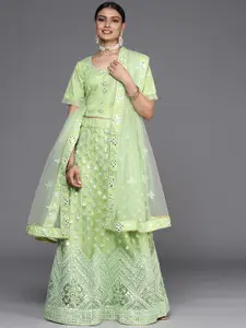 Chhabra 555 Green Embroidered Semi-Stitched Lehenga & Unstitched Blouse With Dupatta