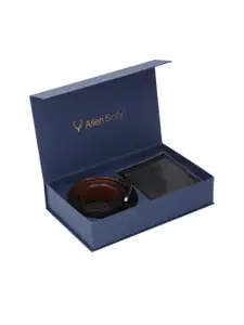 Allen Solly Men Black Solid Genuine Leather Belt and Wallet Accessory Gift Set