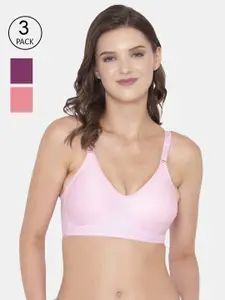Souminie Pink & Violet Non-Padded Non-Wired Everyday Bra Pack Of 3