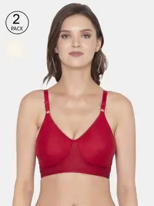Souminie Red & White Pack of 2 Non-Wired Non Padded Everyday Bra