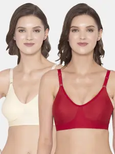 Souminie Red & Beige Set Of 2 Non Padded Seamless Everyday Bra