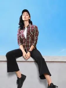 Harvard Women Maroon & White Checked Casual Shirt