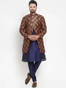 Kaifoo Men Paisley Printed Layered Kurta with Churidar