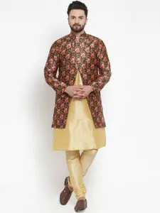 Kaifoo Men Gold & Maroon Printed Kurta Set