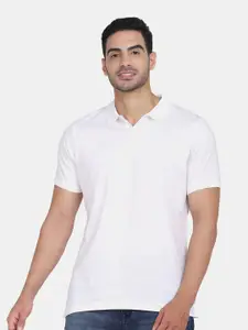 Blackberrys Men White Polo Collar Slim Fit Cotton T-shirt