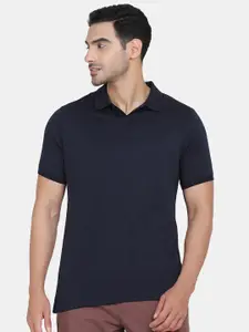 Blackberrys Men Navy Blue Polo Collar Cotton Slim Fit T-shirt