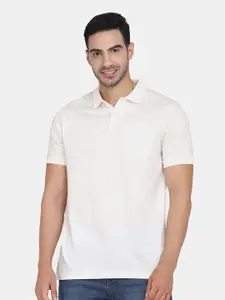 Blackberrys Men Off White Solid Polo Collar Slim Fit Cotton T-shirt