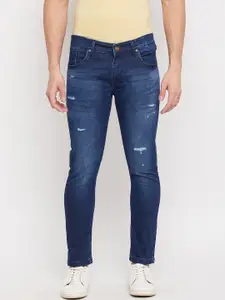 Duke Men Blue Slim Fit Mildly Distressed Heavy Fade Stretchable Cotton Crop Jeans