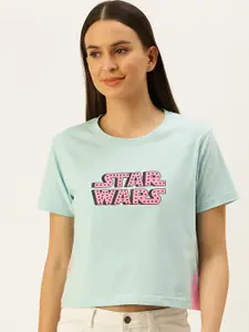 JUNEBERRY Women Blue Typography Star Wars Printed T-shirt