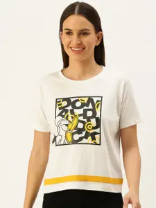 JUNEBERRY Women White Donald Duck Printed T-shirt