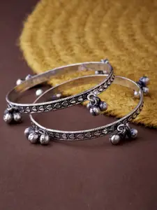 ATIBELLE Set Of 2 Oxidised Silver-Plated Ghungroo Beaded Bangles
